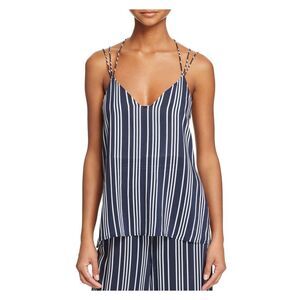 FINDERS Womens Navy Striped Spaghetti Strap V Neck Top Size: L